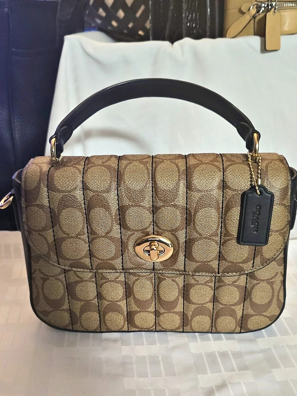 Coach Marlie Top Handle Satchel in Signature Canvas with Quilting, Brown